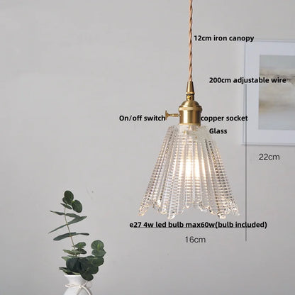 DecorBites™ Clear Leaf Glass LED Pendant Copper Switch Kitchen Dining Room Light