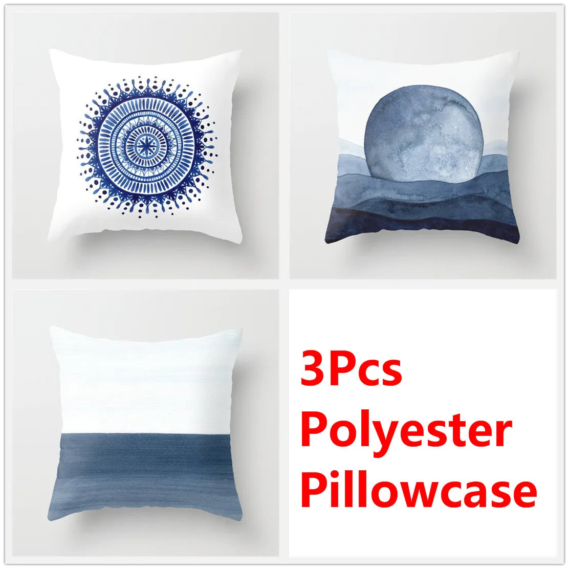 DecorBites™ Blue Ink Flower Cushion Cover Set - Nordic Style Sofa Pillowcase Trio for Home Decoration