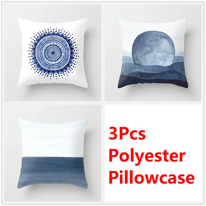 DecorBites™ Blue Ink Flower Cushion Cover Set - Nordic Style Sofa Pillowcase Trio for Home Decoration