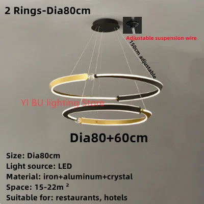 DecorBites™ Black Gold LED Ceiling Chandelier Crystal Decorative Pendant Lamp for Dining Room Bedroom