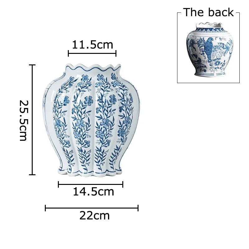 DecorBites™ Blue & White Porcelain Vase Desk Decor with Artificial Flowers