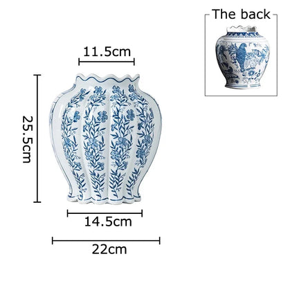 DecorBites™ Blue & White Porcelain Vase Desk Decor with Artificial Flowers