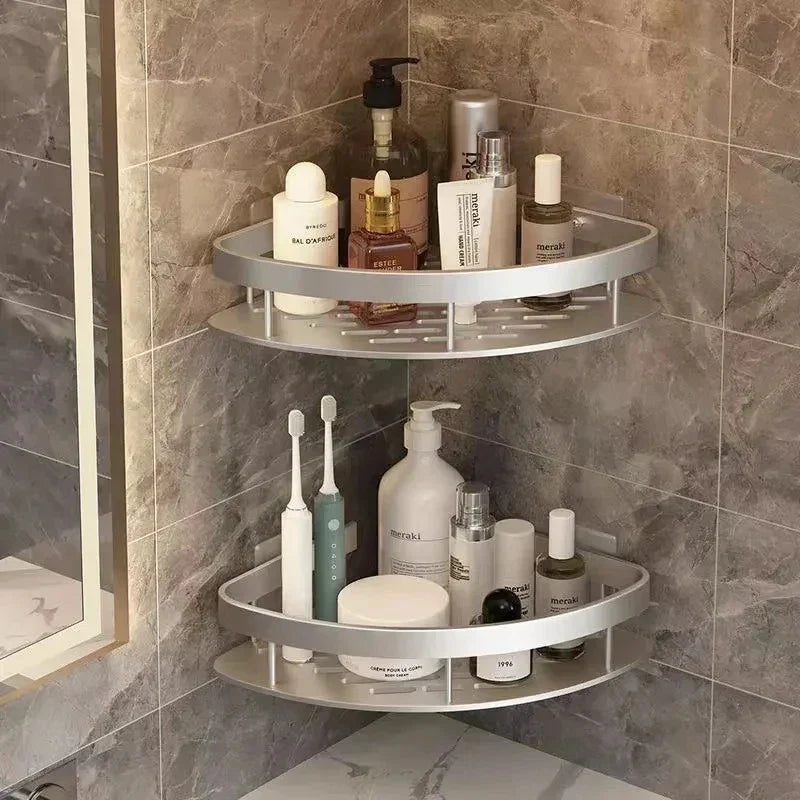DecorBites™ Aluminum Corner Shelf Organizer for Bathroom and Kitchen Storage