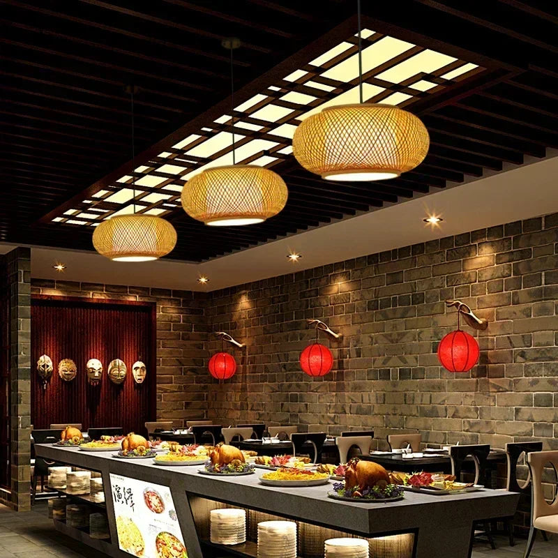 DecorBites™ Bamboo Weave Pendant Lamp 30cm - Chinese Style Decor Lighting Fixtures