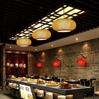 DecorBites™ Bamboo Weave Pendant Lamp 30cm - Chinese Style Decor Lighting Fixtures