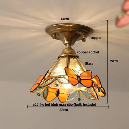 DecorBites™ Butterfly Glass Tiffany LED Ceiling Light - Nordic Modern Copper Lamp
