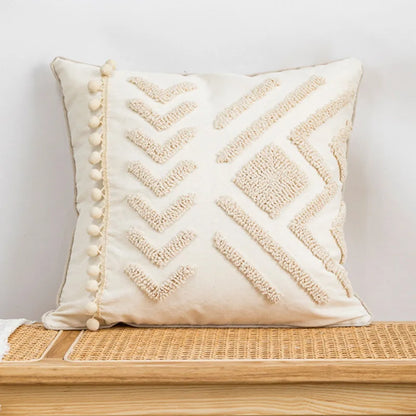 DecorBites™ Geometric Tufted Cotton Canvas Embroidered Pillow Covers for Home Decor