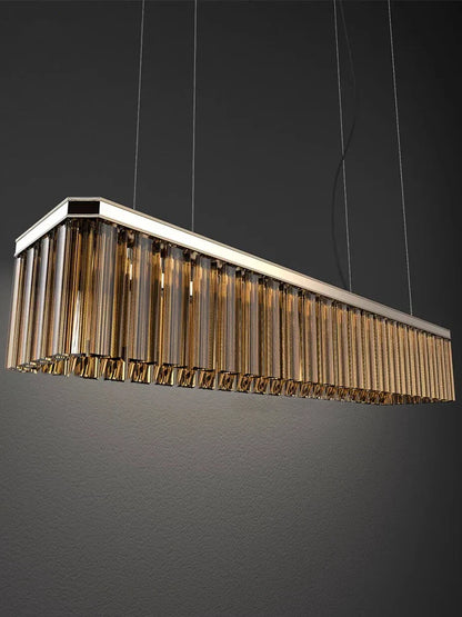 DecorBites™ Amber Glass Chandelier Rectangle Pendant Lighting for Nordic Dining Room