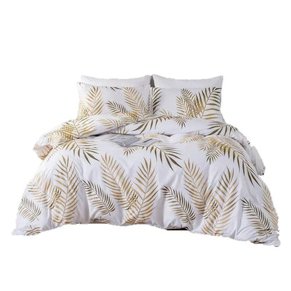 DecorBites™ Gold Print Queen Duvet Set with 2 Pillowcases - Soft & Stylish Bedding Solution