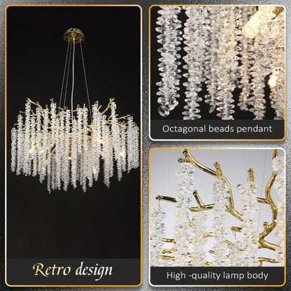DecorBites™ Crystal Metal Chandelier: Elegant Luxury Hanging Lamp for Home Hotel Decor