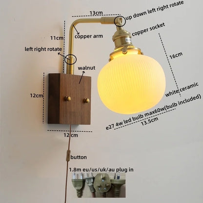 DecorBites™ Ceramic LED Wall Lights with Pull Chain Switch, Nordic Bedside Lamp for Home Decor