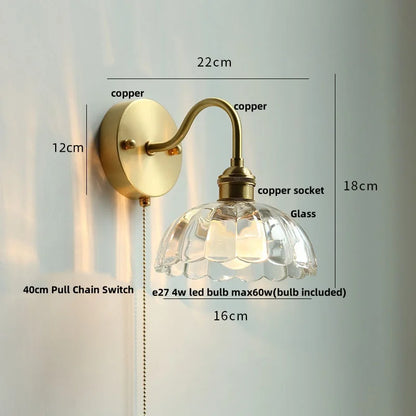 DecorBites™ Crystal LED Wall Sconce Pull Chain Switch Brass Mirror Light