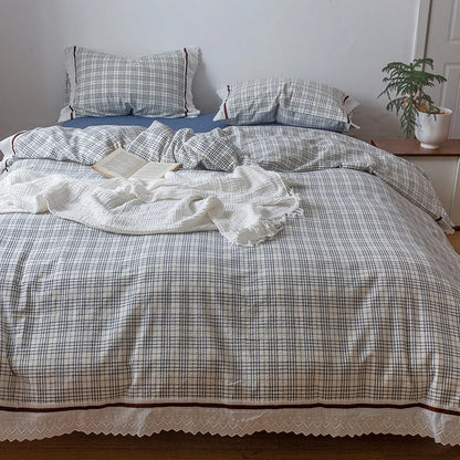 DecorBites™ Korean Seersucker Lace Ruffles Bedding Set for Girls