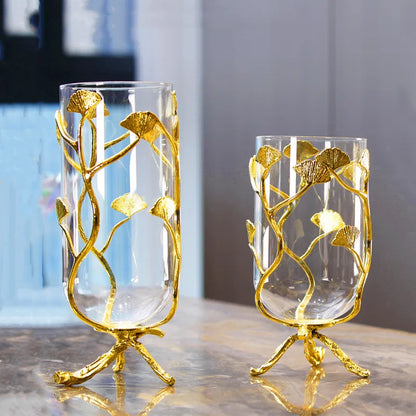 DecorBites™ Ginkgo Leaf Metal Flower Stand Vase - Room Decor Accent