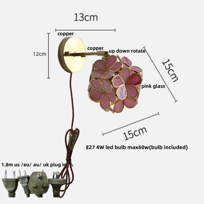 DecorBites™ Copper Butterfly Glass Wall Light Fixture Up Down Rotate LED Bedside Lamp