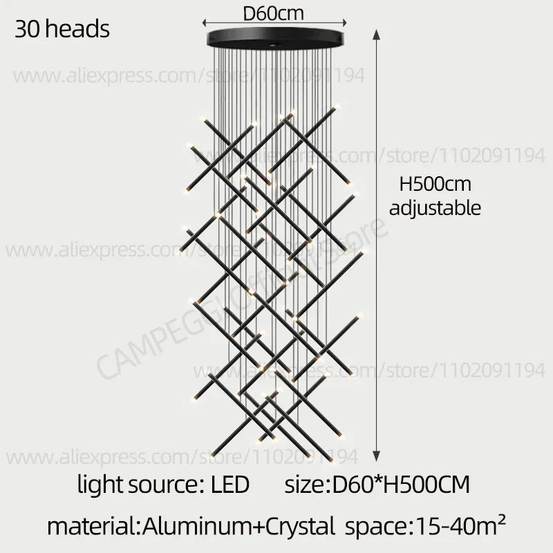 DecorBites™ LED Staircase Pendant Chandelier, Modern Nordic Restaurant Hanging Light