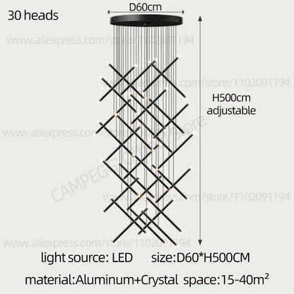 DecorBites™ LED Staircase Pendant Chandelier, Modern Nordic Restaurant Hanging Light