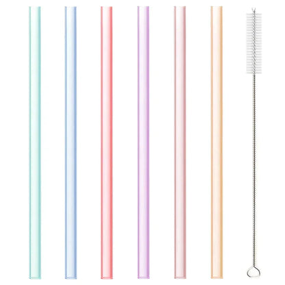 DecorBites™ 6-Piece Reusable Silicone Straws Set with Cleaning Brush - Eco-Friendly Party Accessories