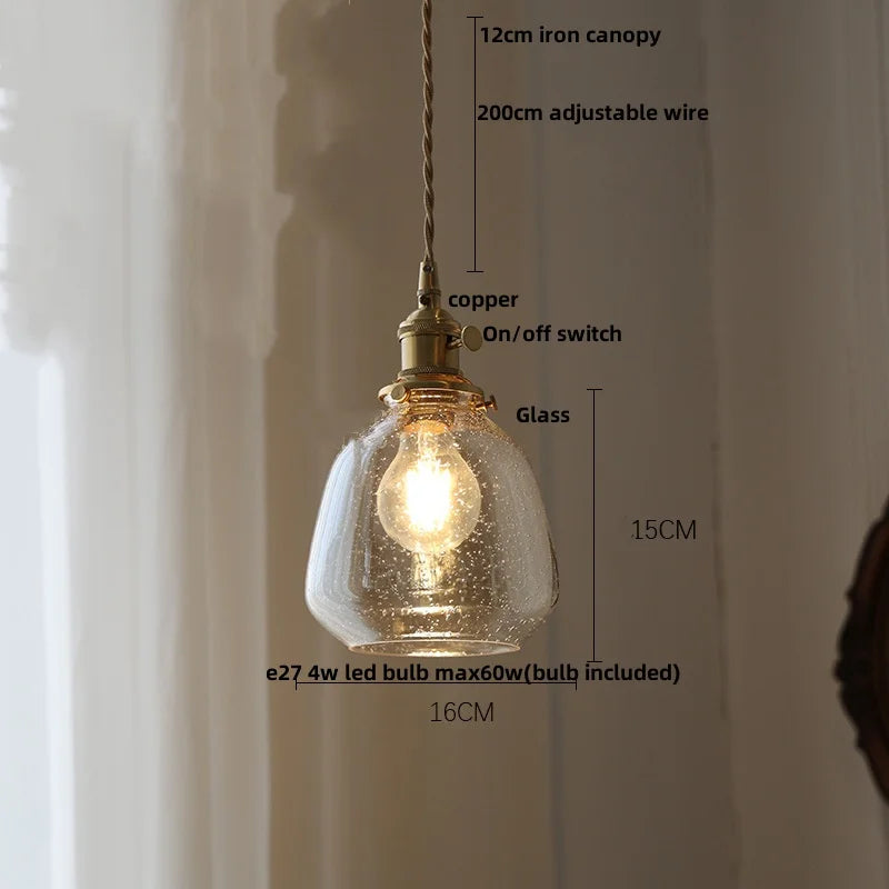 DecorBites™ Glabe LED Pendant Lamp Walnut Wood Copper Modern Hanging Light Fixture