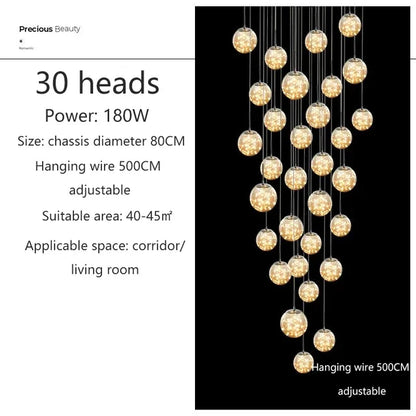 DecorBites™ Luminous Glass Ball Pendant Chandeliers for Living Dining Room Decor LED Lighting