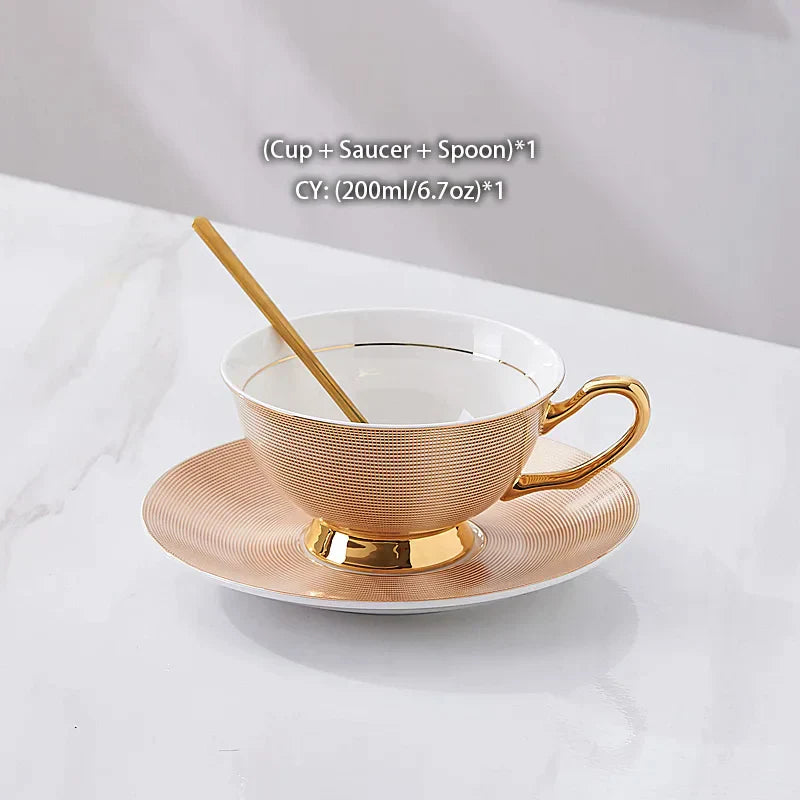 DecorBites™ Gold Porcelain Tea Set 200ml Elegant Coffee Cup Saucer Spoon Set