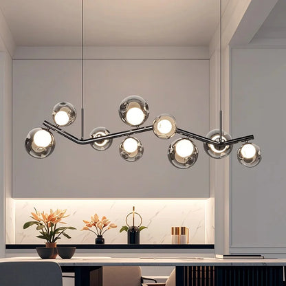 DecorBites™ Glass Globe Black Led Pendant Chandelier - Nordic Style Dining Room Decor