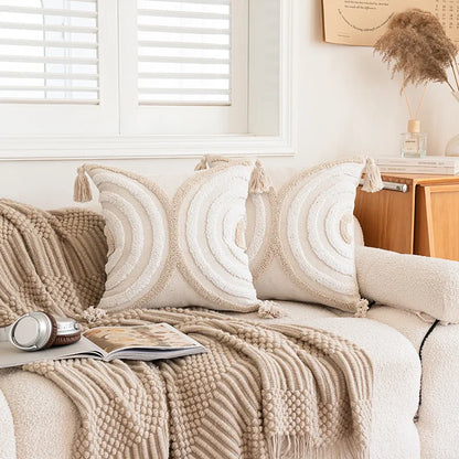 DecorBites™ Geometric Tufted Beige Gray Cushion Cover Nordic Style for Modern Decor