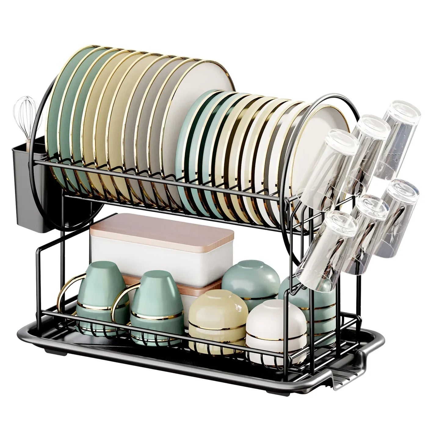 ™ Kitchen Organizer Rack with Drainboard for Dishes, Utensils, and Cups