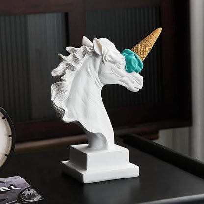 DecorBites™ Ice Cream Horse Head Resin Sculpture Figurine for Home Office Decor & Gifts