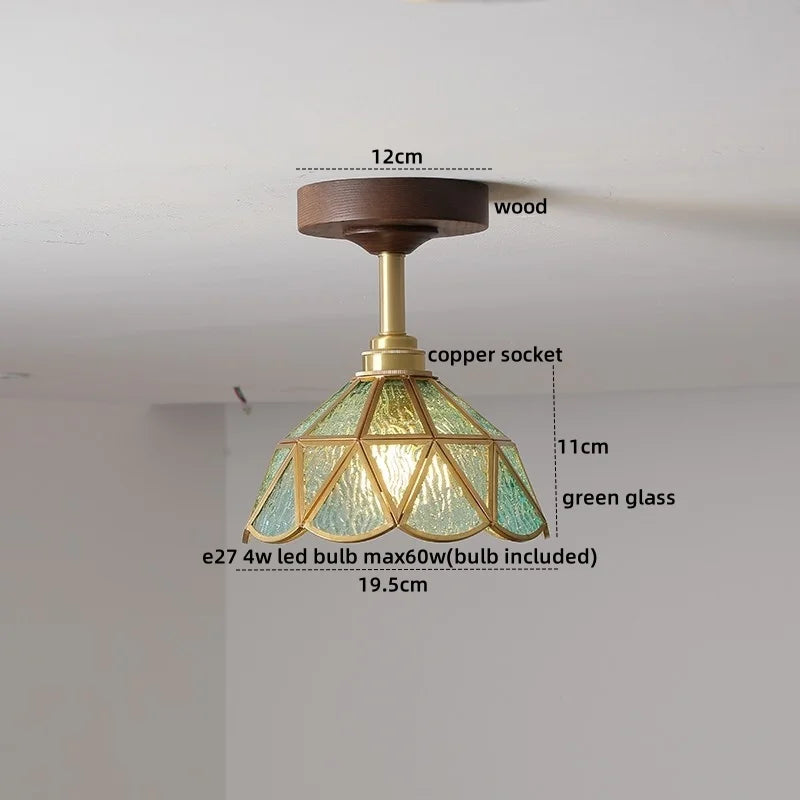 DecorBites™ Amber Glass LED Ceiling Light Modern Wood Canopy Kids Room Fixture