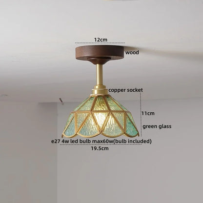 DecorBites™ Green Glass LED Ceiling Lights: Modern Copper Wood Indoor Lamp
