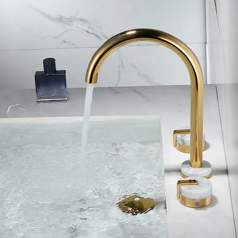 ™ Gold Brass and Marble Widespread Bathroom Faucet 8' Basin Mixer