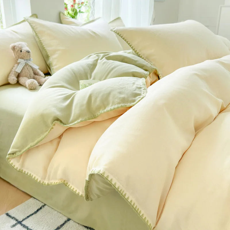 DecorBites™ Cotton Edge Embroidery Bedding Set for Autumn/Winter