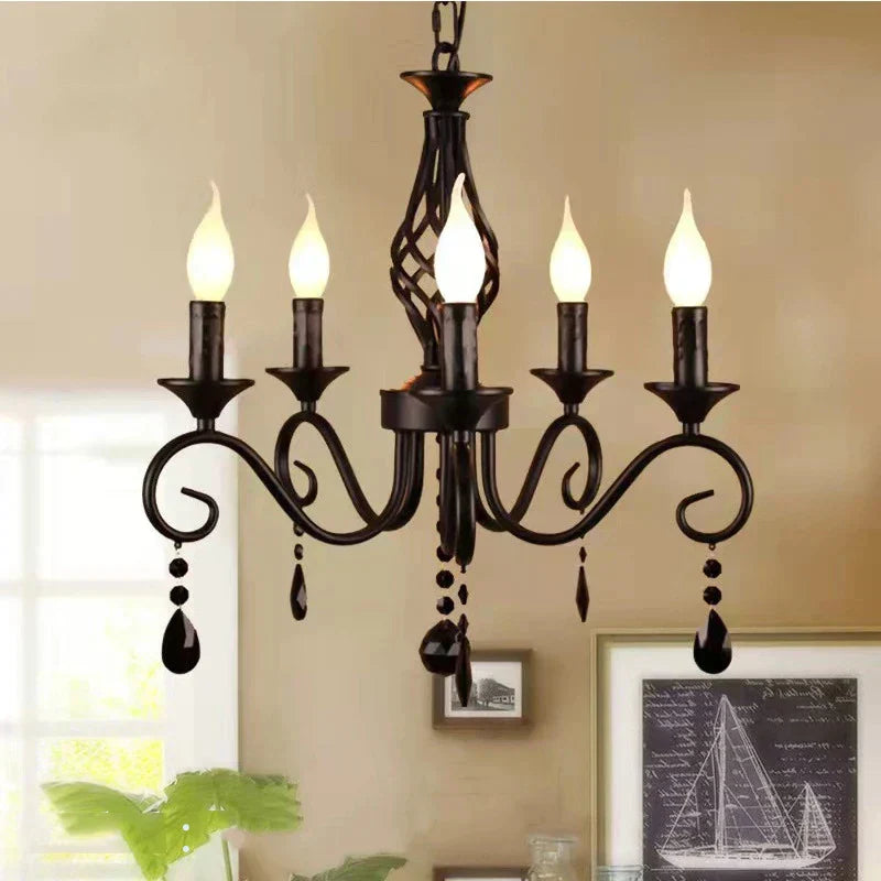 DecorBites™ Crystal Black Chandelier: Elegant Iron Ceiling Light for Bedroom, Dining Room, Study & Children's Room