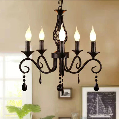 DecorBites™ Crystal Black Chandelier: Elegant Iron Ceiling Light for Bedroom, Dining Room, Study & Children's Room