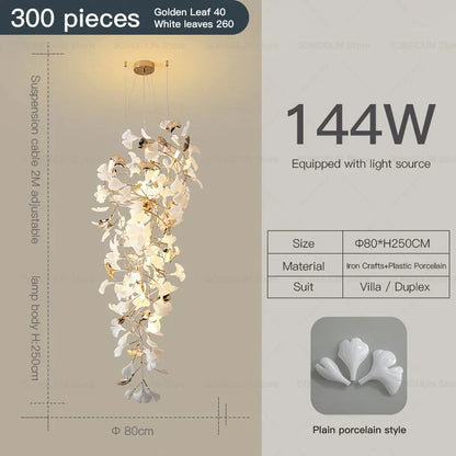 DecorBites™ Gingko Leaf Ceramic Chandelier: Modern Nordic Living Room & Hotel Lobby Lighting