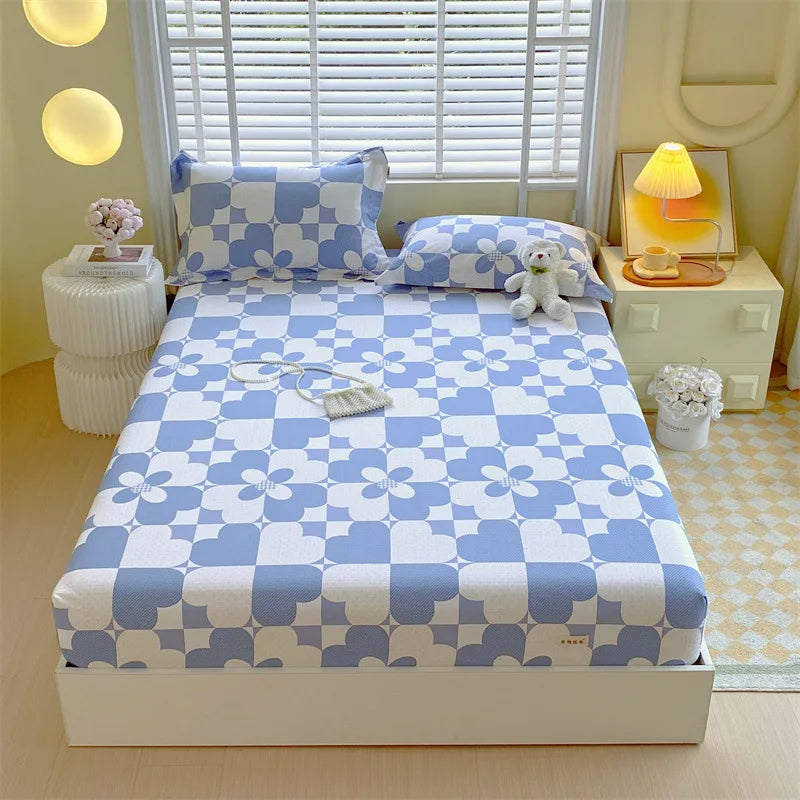 DecorBites™ Cotton Striped Fitted Bed Sheet for Queen Double Mattress Cover