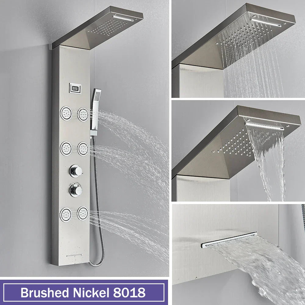 DecorBites™ Black Massage Jet Rainfall Shower Panel with Temperature Display 5 Modes