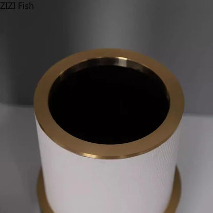 DecorBites™ Gold Cylinder Vase Leather Desk Decor Artificial Flower Arrangement