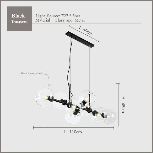 DecorBites™ Black Gold Molecule Glass Ball Chandelier Modern Loft Lamp Living Room Kitchen Island Light