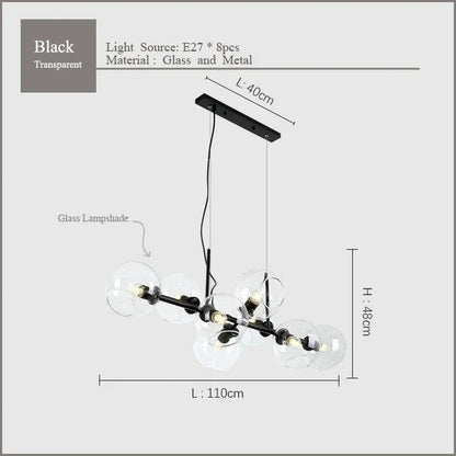 DecorBites™ Black Gold Molecule Glass Ball Chandelier Modern Loft Lamp Living Room Kitchen Island Light