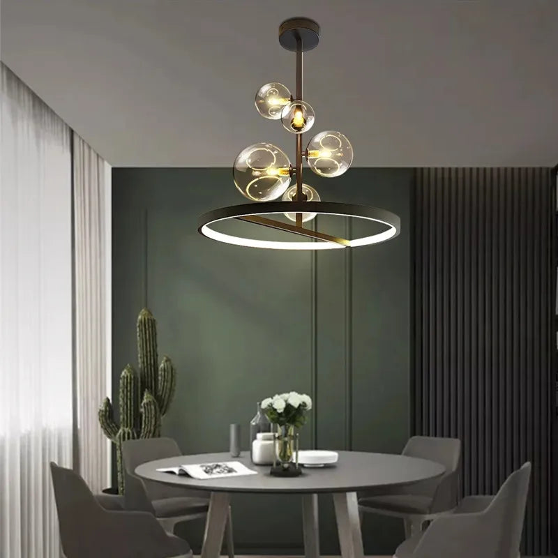 DecorBites™ Black Glass Ball LED Pendant Chandelier for Dining Room, Kitchen, and Restaurant