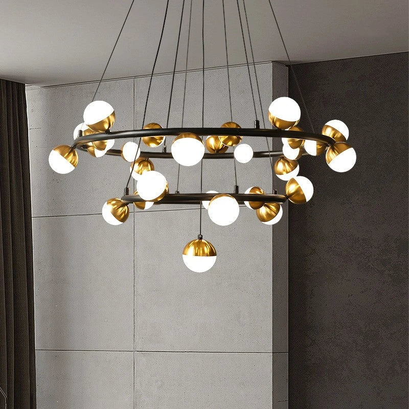 ™ Gold Balls LED Chandelier: Art Deco Round Lighting with Acrylic Balls for Home Décor