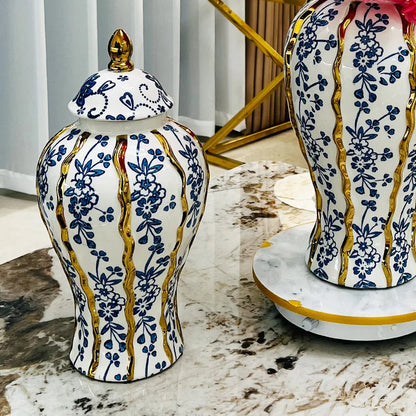 DecorBites™ Blue Glazed Ceramic General Vase Handicrafts Flower Vase Ginger Jar