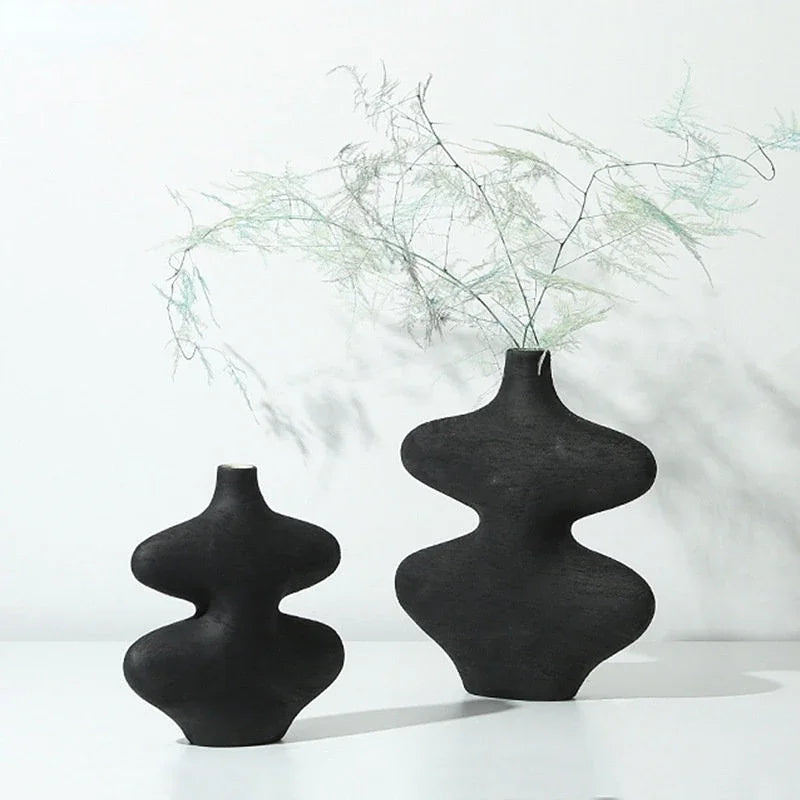 DecorBites™ Geometric Ceramic Vase Set Black White Crafts Home Decor Flower Arrangement