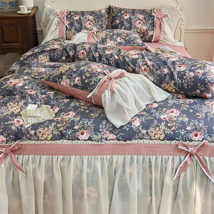 DecorBites™ Chiffon Lace Ruffles Princess Egyptian Cotton Bedding Set