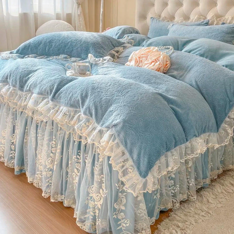 ™ Lace Princess Bedding Set with Velvet Bed Skirt & Quilt Cover