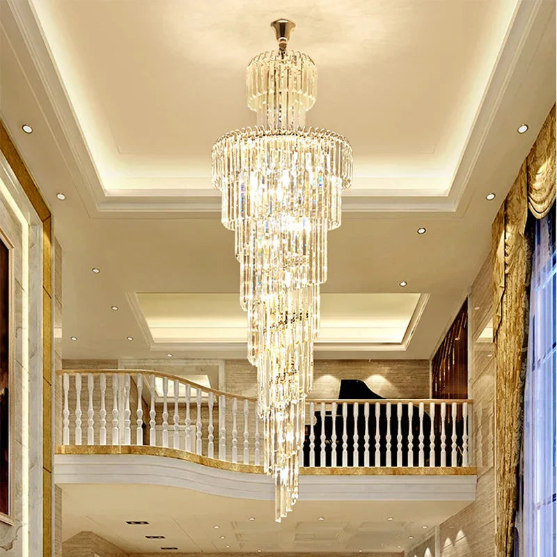 ™ Gold Crystal Duplex Building LED Chandeliers - Luxury Staircase Decoration