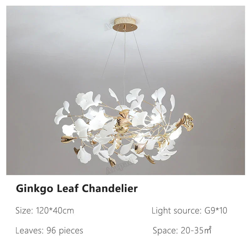 DecorBites™ Ginkgo Leaves Chandelier: Nordic Luxury Pendant Lamp for Hotel, Stairs, Living Room