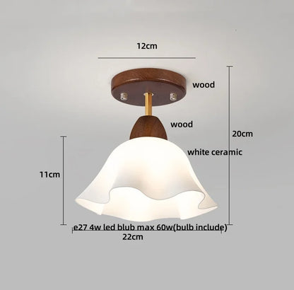 DecorBites™ Amber Ice Crack Glass Wood Ceiling Light - Nordic Modern LED Fixture